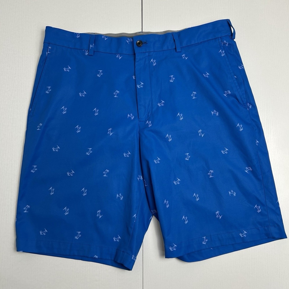 Walter Hagen Performance Golf Shorts Men's Size W38 Blue w/ Palm Trees 11 Majors